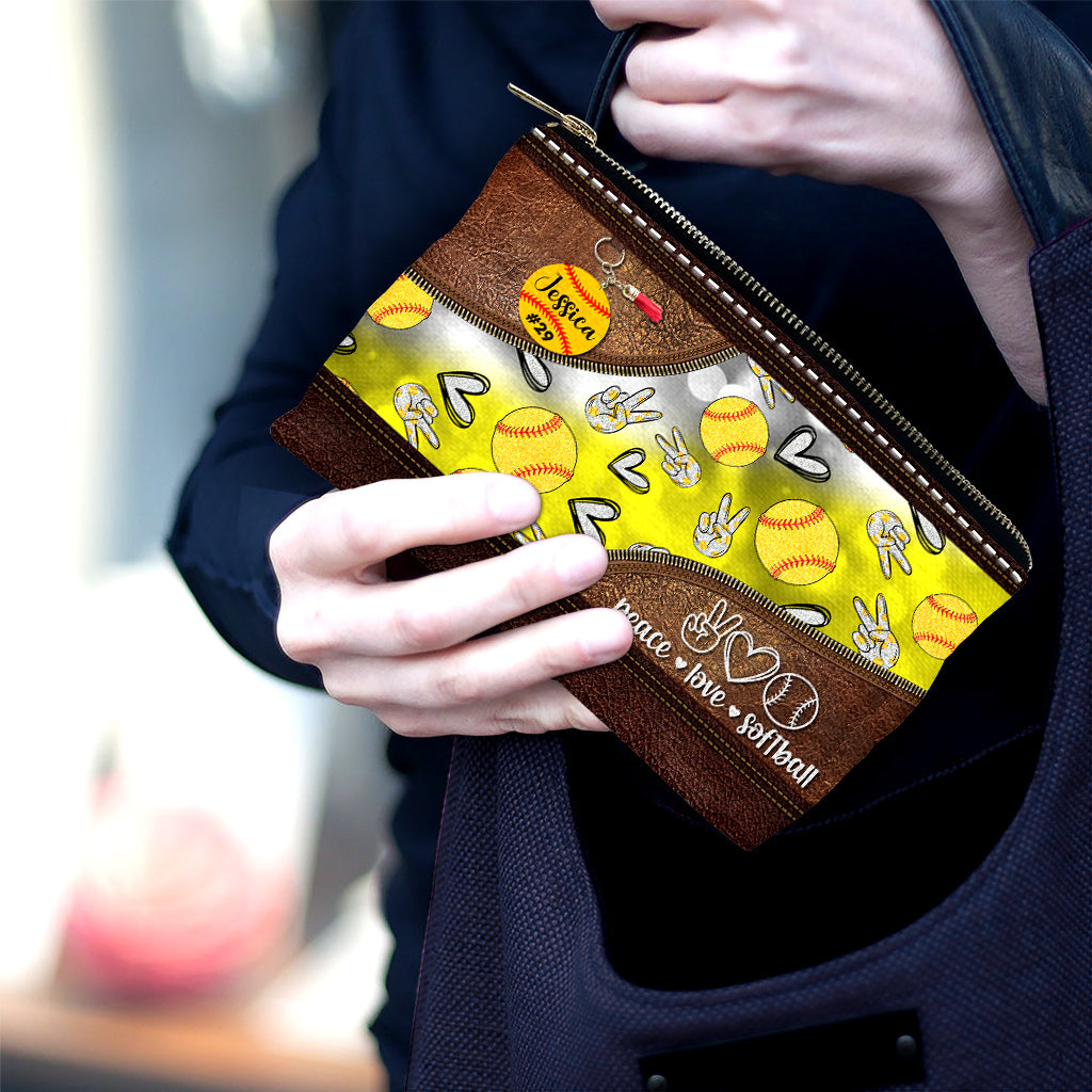 Peace Love Softball - Personalized Softball Pouch