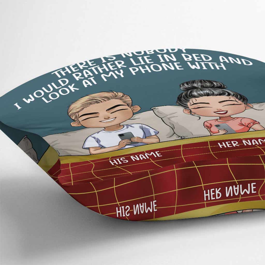 Lie In Bed And Look At My Phone - Personalized Couple Throw Pillow