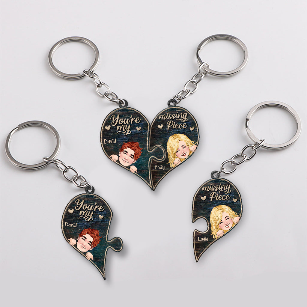You Are My Missing Piece - Personalized Couple Keychain (Printed On Both Sides)