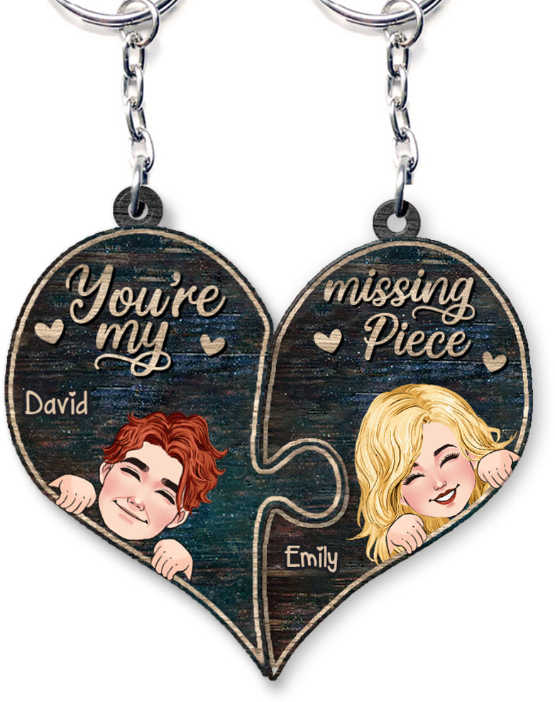 You Are My Missing Piece - Personalized Couple Keychain (Printed On Both Sides)