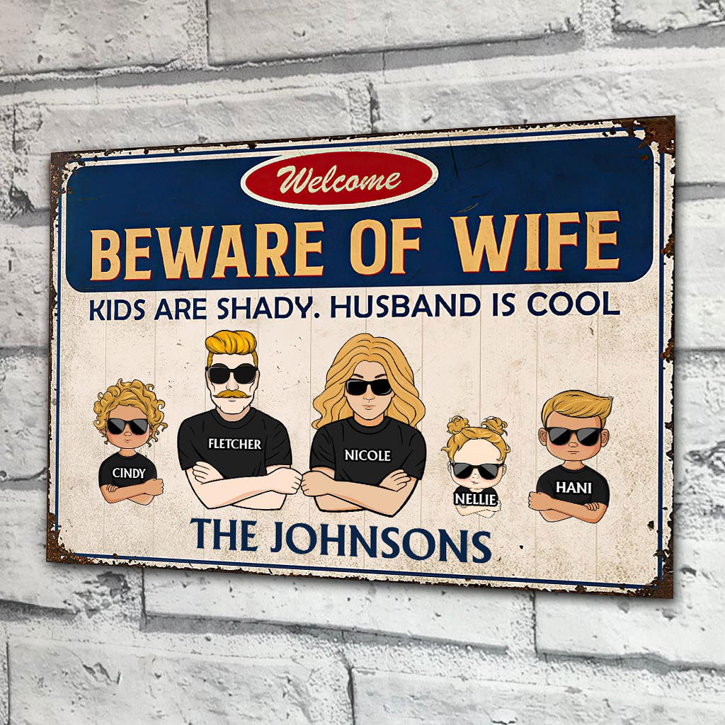 Beware Of Wife - Personalized Couple Rectangle Metal Sign