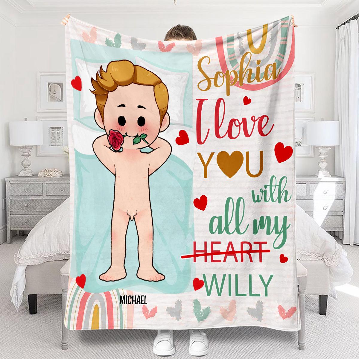 I Love You With All My Willy - Personalized Couple Blanket