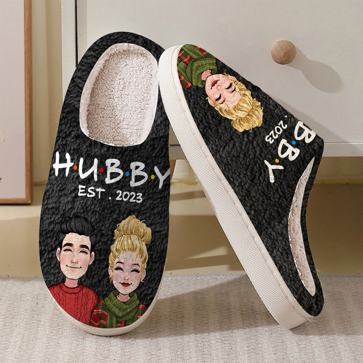 Hubby Wifey Since - gift for wife, husband - Personalized Slippers