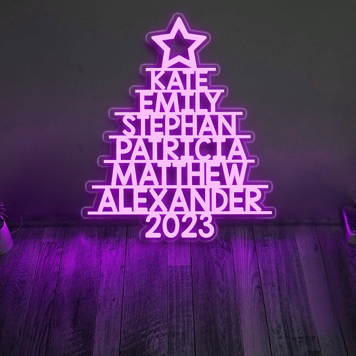 Family Names Christmas Tree - Personalized Family Neon Sign