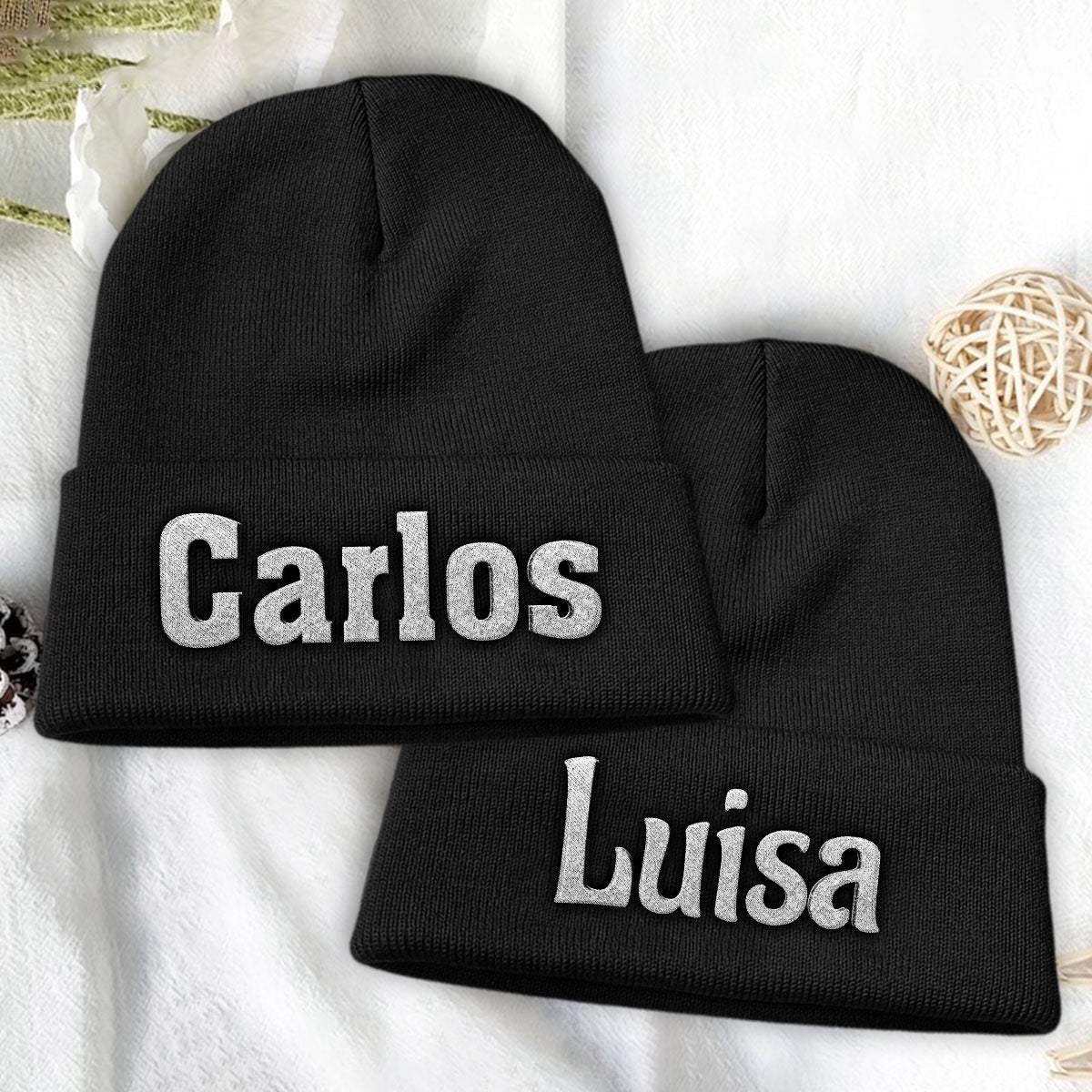 Custom Name - Personalized Couple Embroidered Beanie