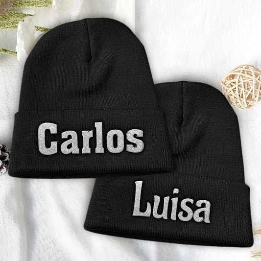Custom Name - Personalized Couple Embroidered Beanie