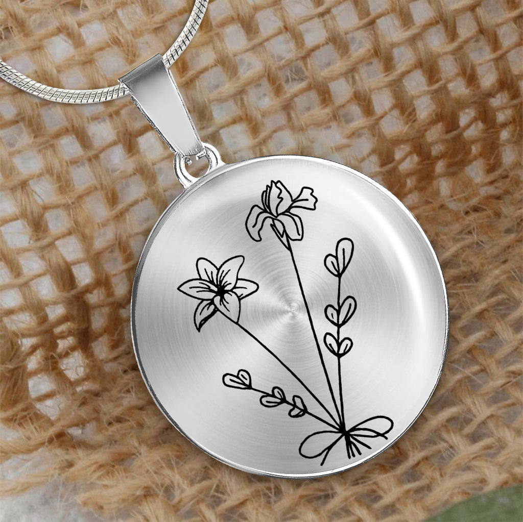 Birthday Flower - Gift for mom, wife,girlfriend, grandma - Personalized Round Pendant Necklace