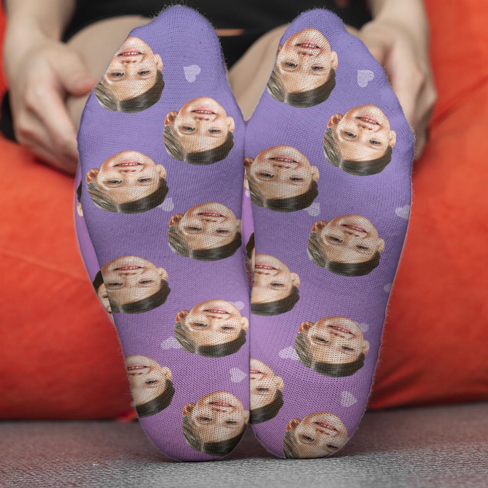 Chaussettes personnalisées pour fille, motif violet et visage personnalisé