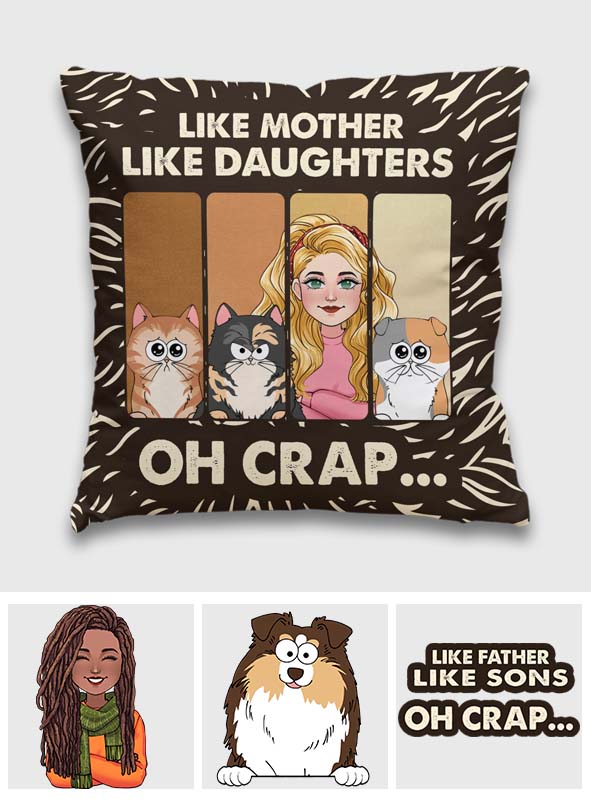 Tel père, telle fille, tel fils - Coussin décoratif personnalisé pour amoureux des animaux (chats, chiens)