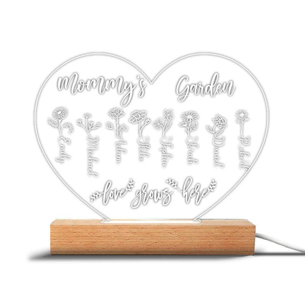 Grandma's Garden - Gift for grandma, mom, aunt, grandpa - Personalized Shaped Plaque Light Base