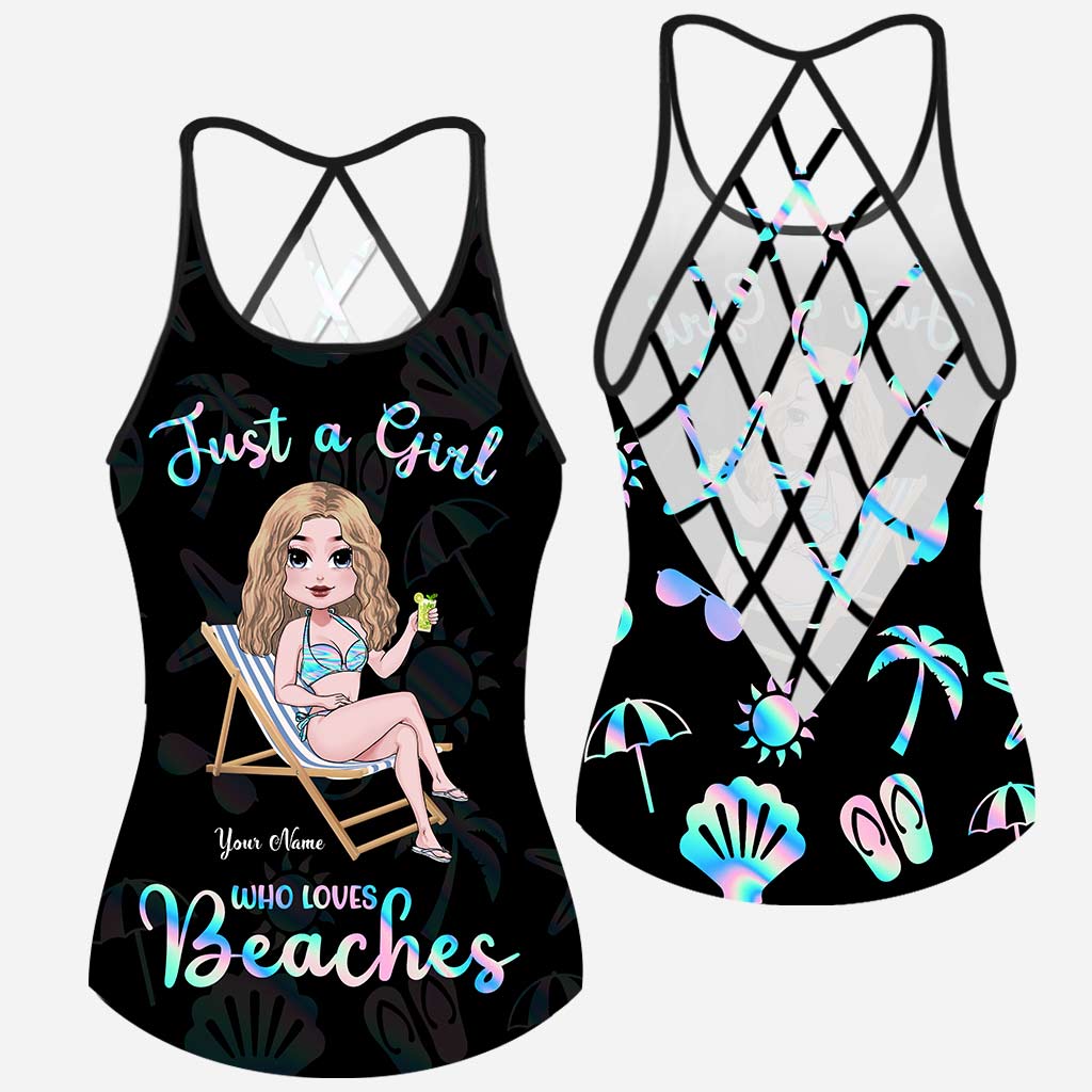 Just A Girl Who Loves Beaches - Personalized Sea Lover Cross Tank Top