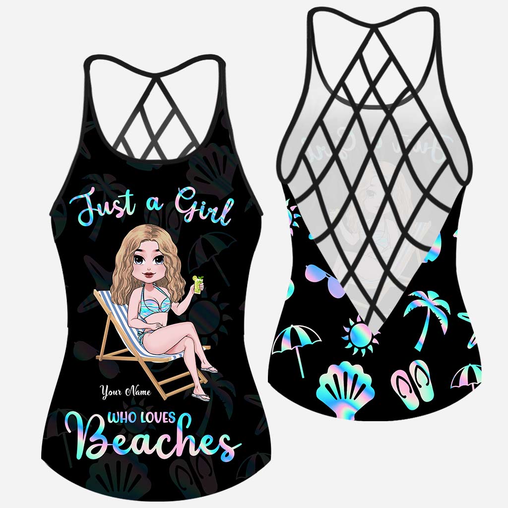 Just A Girl Who Loves Beaches - Personalized Sea Lover Cross Tank Top