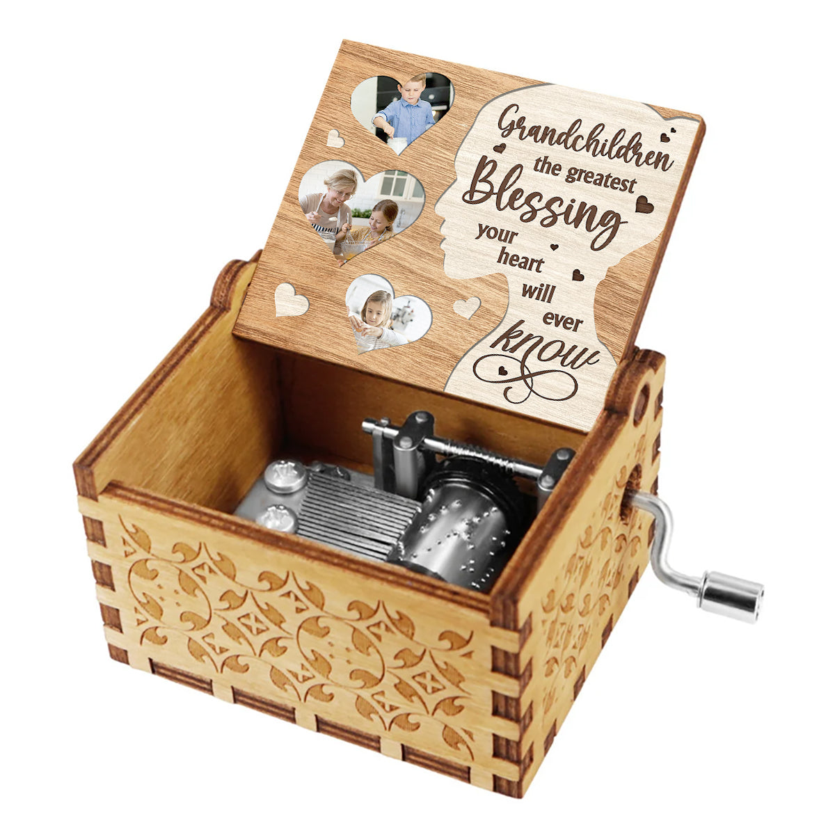 Le plus beau cadeau - Boîte à musique à manivelle personnalisée pour grand-mère ou maman