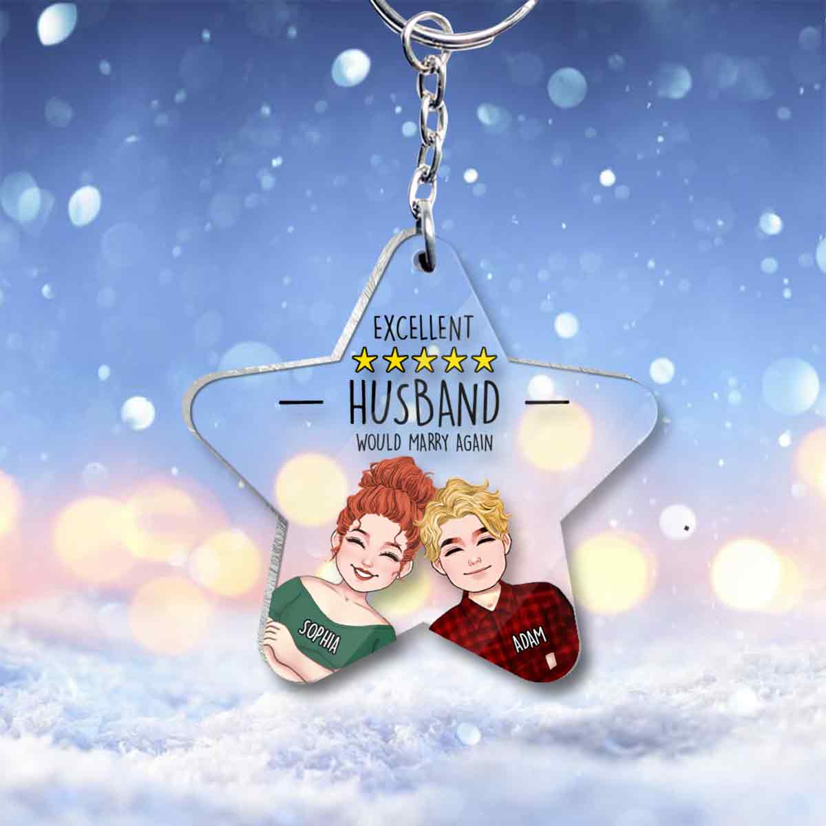 Excellent Husband Wife Five Stars - Personalized Husband And Wife Transparent Keychain