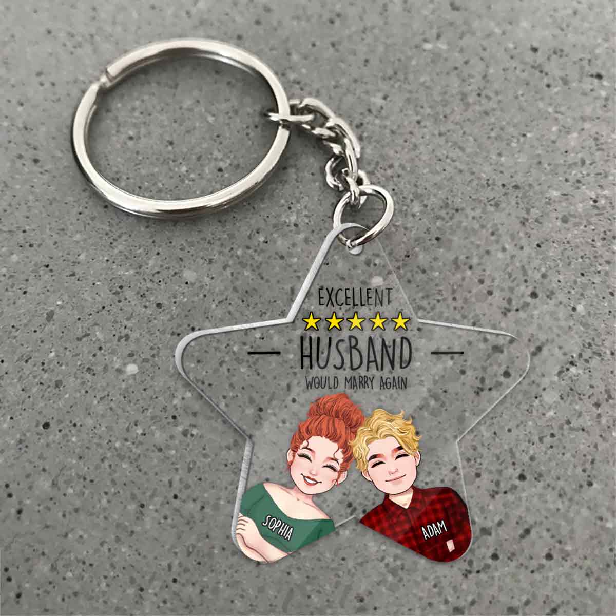 Excellent Husband Wife Five Stars - Personalized Husband And Wife Transparent Keychain