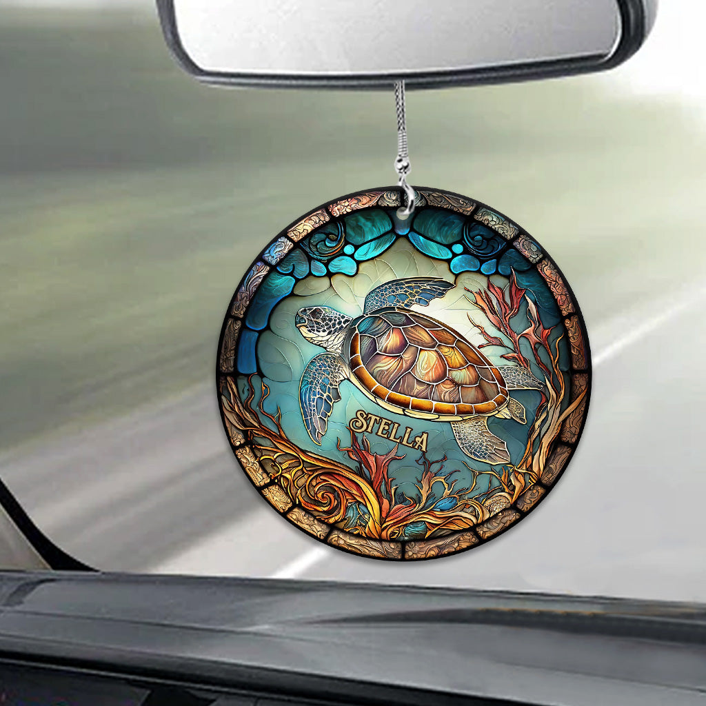 Stained Glass Turtle - Personalized Turtle Car Ornament