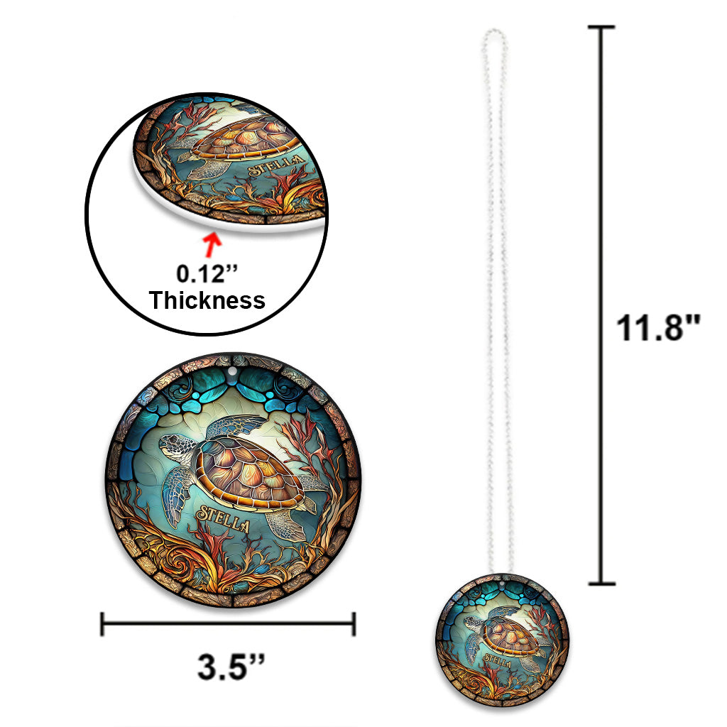 Stained Glass Turtle - Personalized Turtle Car Ornament