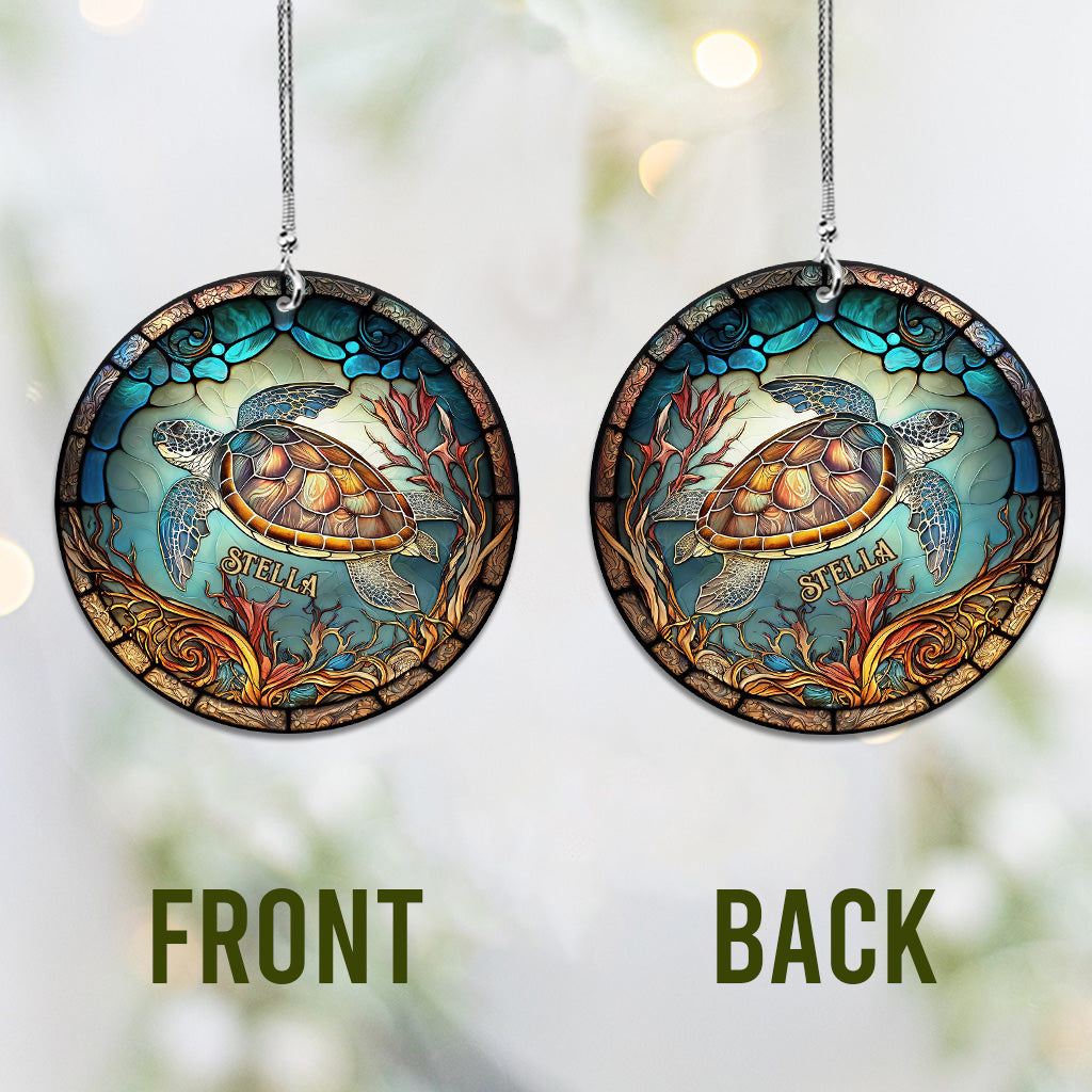 Stained Glass Turtle - Personalized Turtle Car Ornament