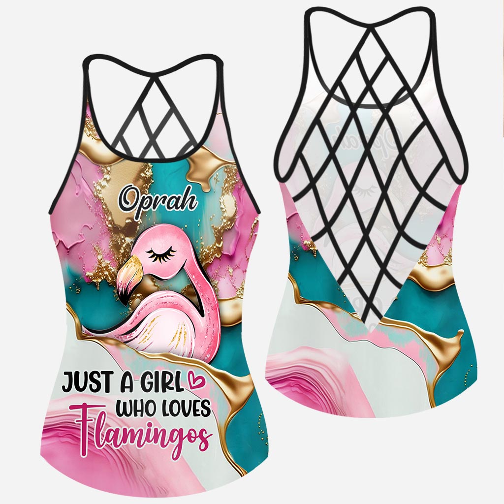 Tropical Vibes Pink Flamingo - Personalized Flamingo Cross Tank Top and Women Shorts