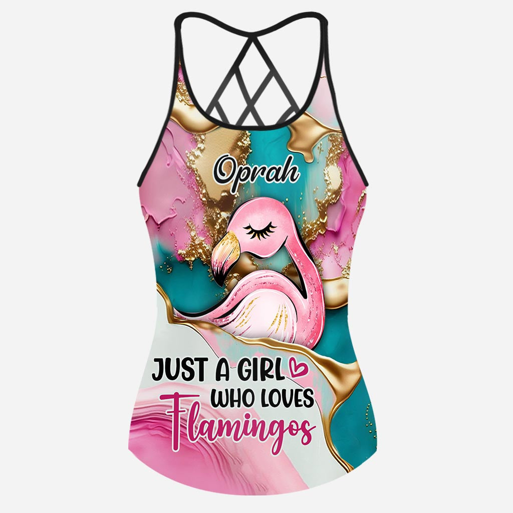 Tropical Vibes Pink Flamingo - Personalized Flamingo Cross Tank Top and Women Shorts