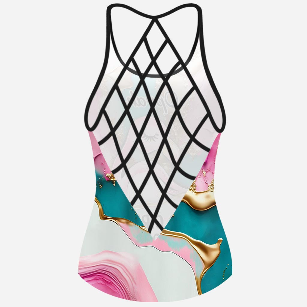 Tropical Vibes Pink Flamingo - Personalized Flamingo Cross Tank Top and Women Shorts