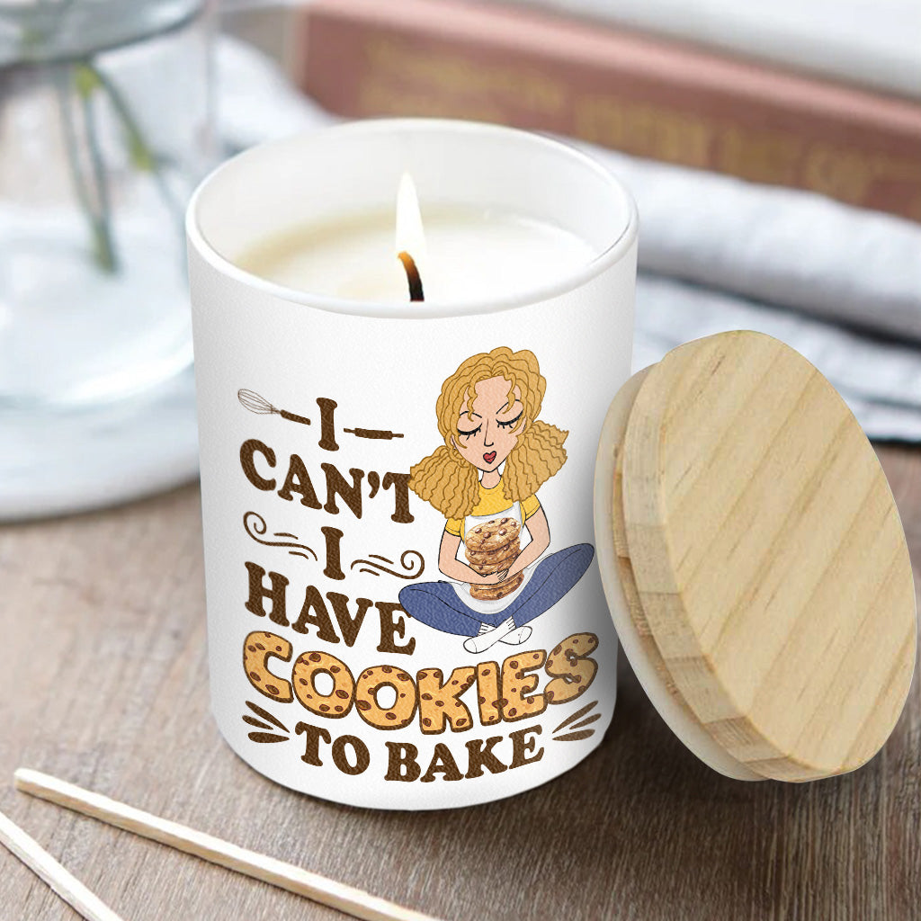 I Can't I Have Cookies To Bake - Personalized Baking Candle With Wooden Lid