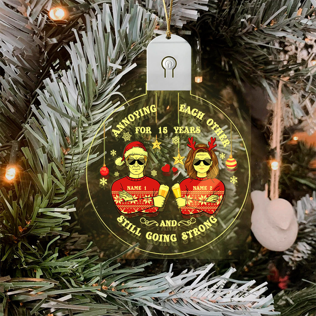 Annoying Each Other - Personalized Christmas Couple Round Led Acrylic Ornament