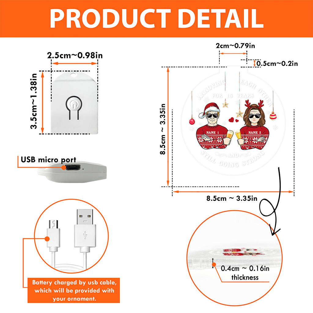 Annoying Each Other - Personalized Christmas Couple Round Led Acrylic Ornament