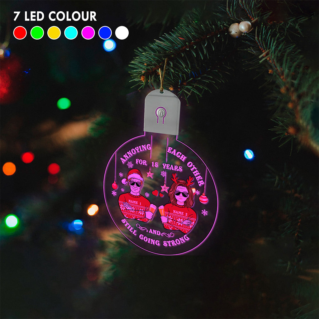 Annoying Each Other - Personalized Christmas Couple Round Led Acrylic Ornament