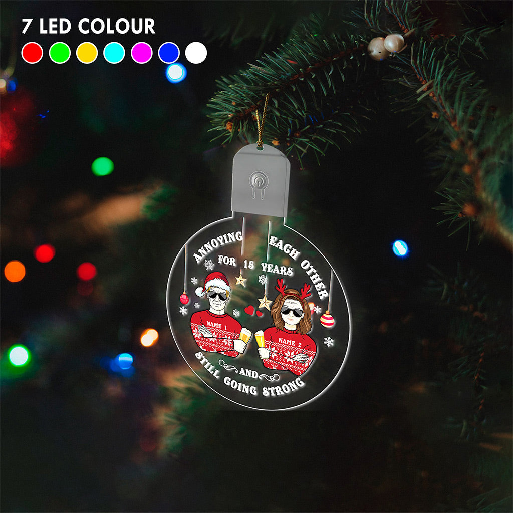 Annoying Each Other - Personalized Christmas Couple Round Led Acrylic Ornament