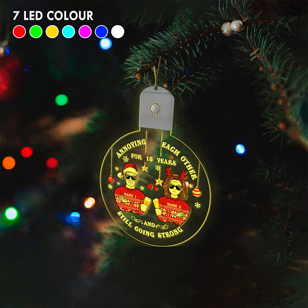 Annoying Each Other - Personalized Christmas Couple Round Led Acrylic Ornament