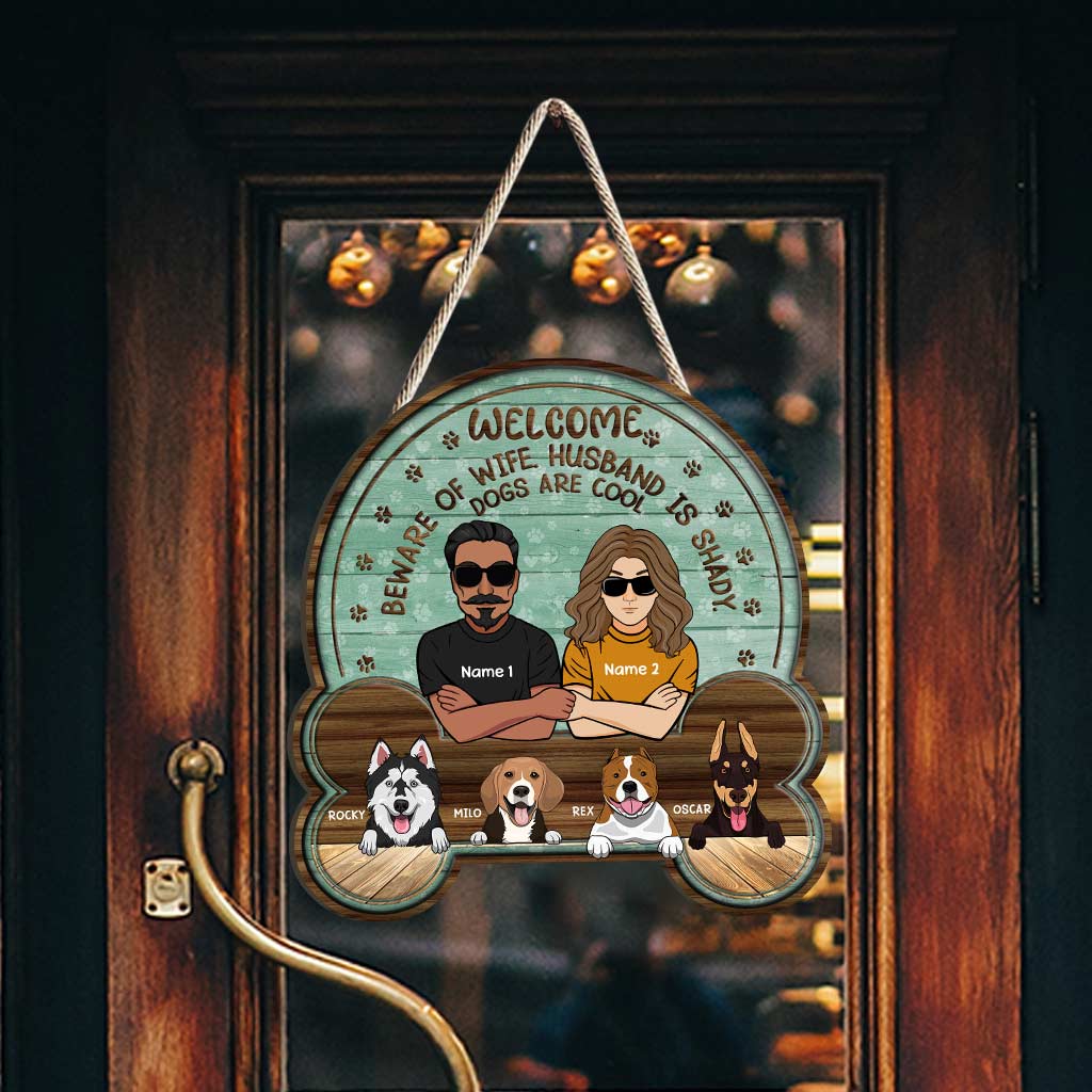 Welcome Be Aware Of Owners - Personalized Christmas Dog Wood Sign