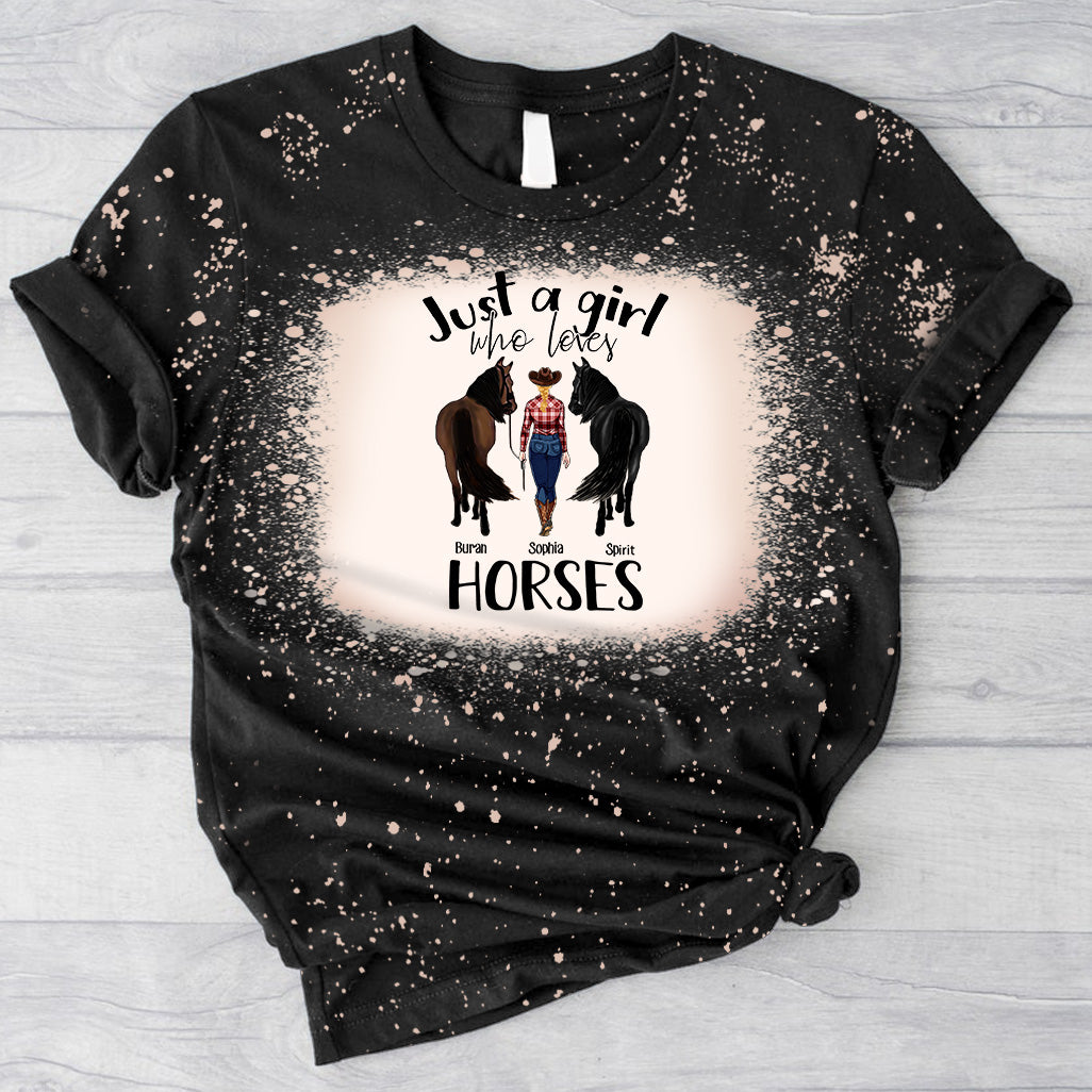 Just A Girl Who Loves Horses - Personalized Horse Bleached T-Shirt