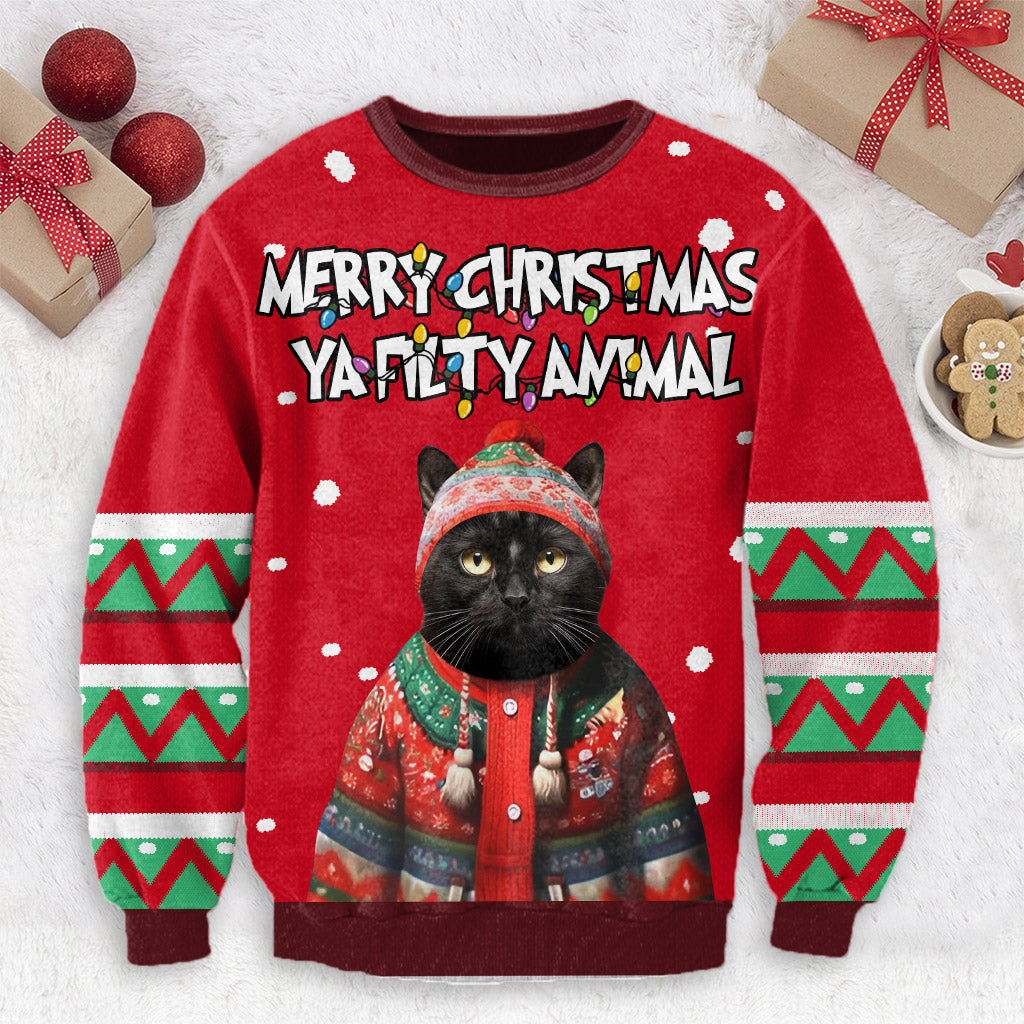 Frohe Weihnachten, du dreckiges Tier - Personalisierter Hunde-Hässlicher-Pullover