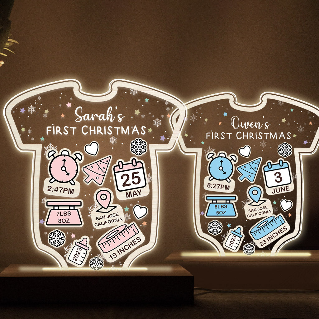 Babt's Birth Stats First Christmas - Gift for Newborn, son, daughter, granddaughter, grandson - Personalized Shaped Plaque Light Base