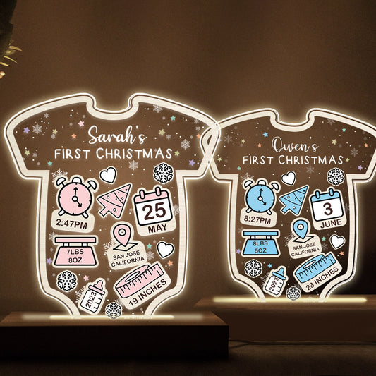 Babts Geburtsdaten Erstes Weihnachten – Geschenk für Neugeborene, Sohn, Tochter, Enkelin, Enkel – Personalisierte, geformte Plakettenleuchte