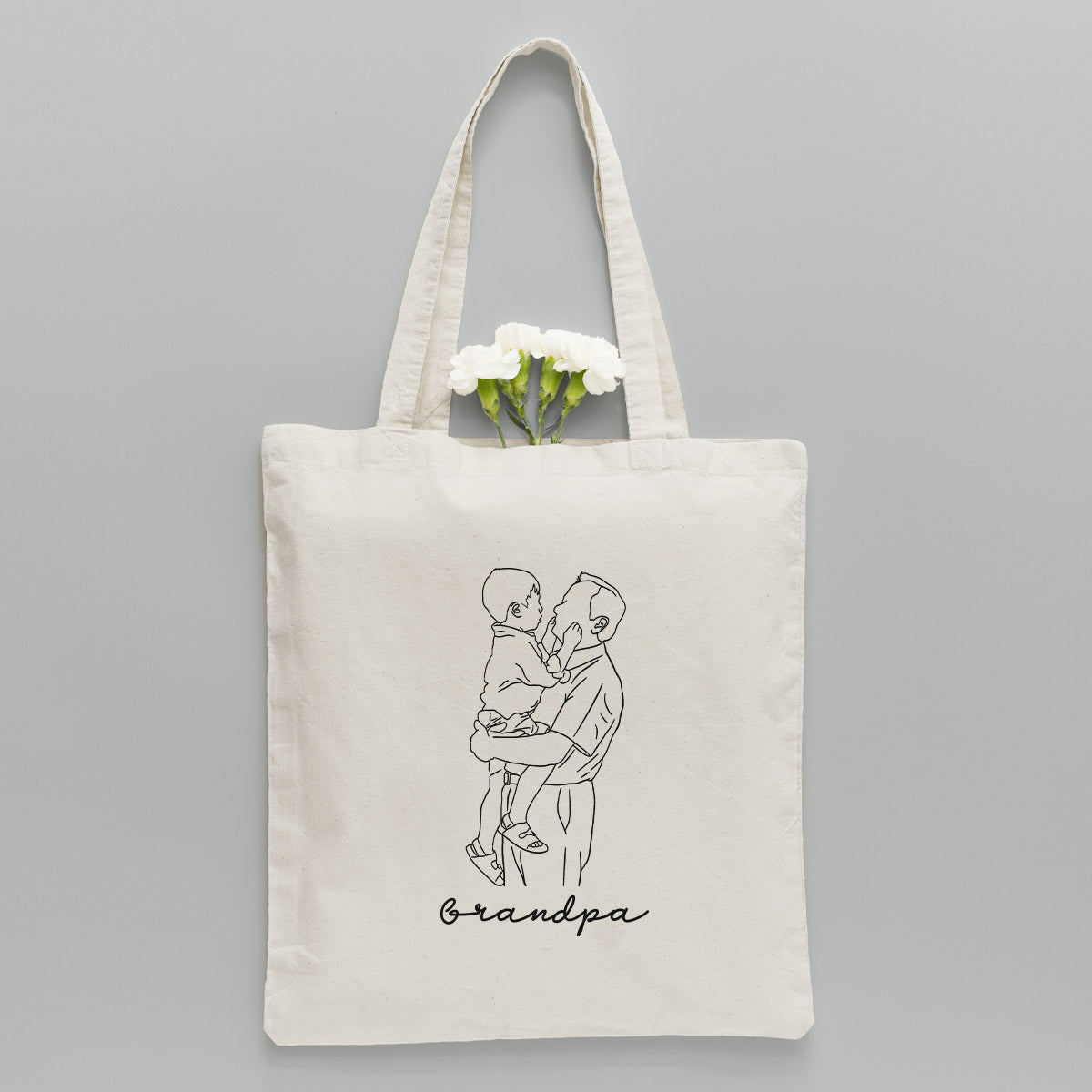 Custom Photo Line Art - Personalized Grandpa Embroidered Tote Bag