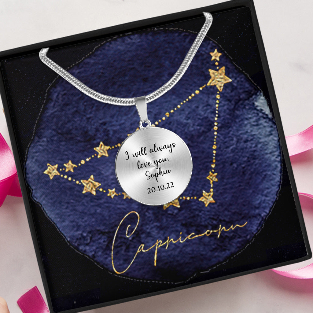 Zodiac Sign Necklace - Personalized Horoscope Round Pendant Necklace