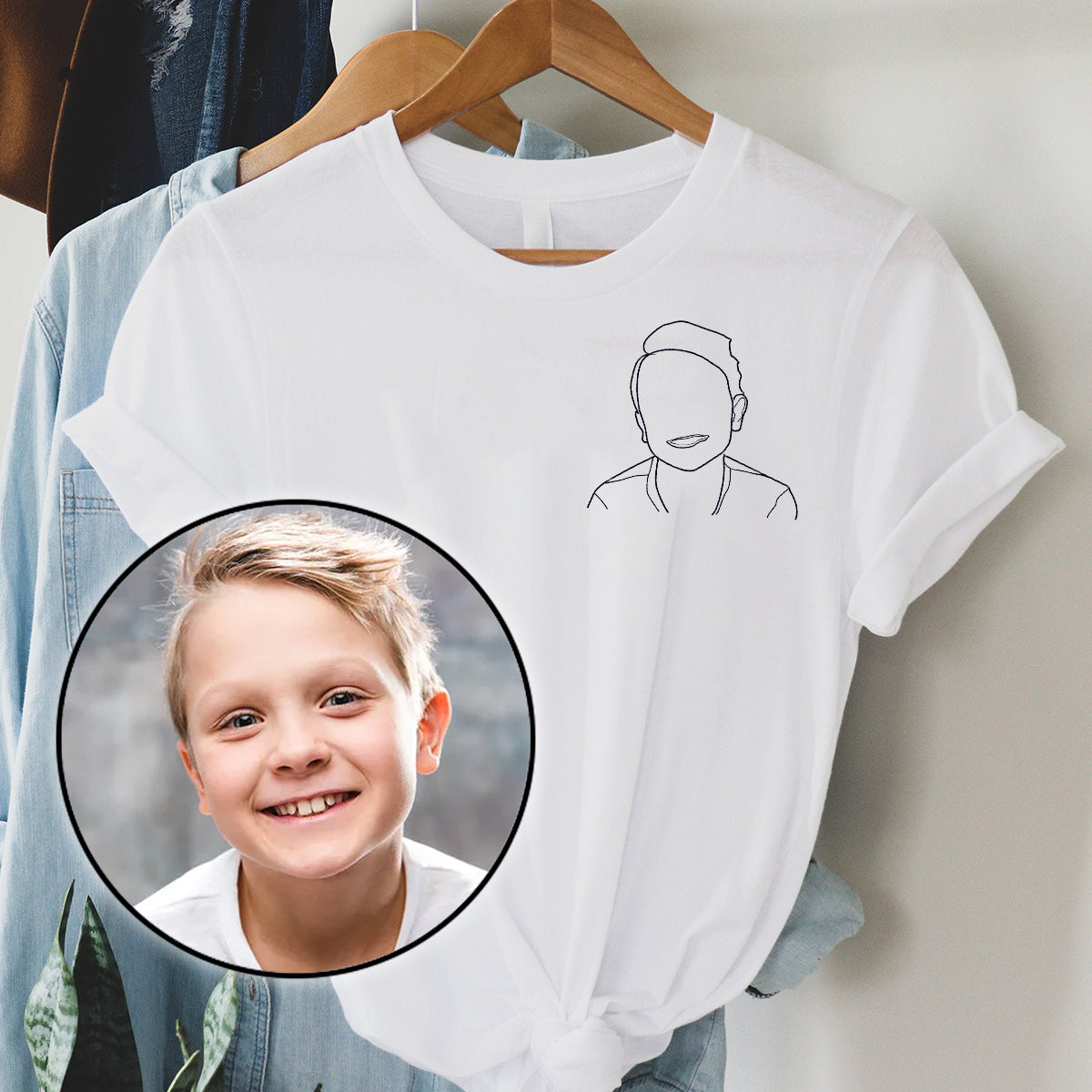 Custom Line Art - Personalized Kid Embroidered T-shirt