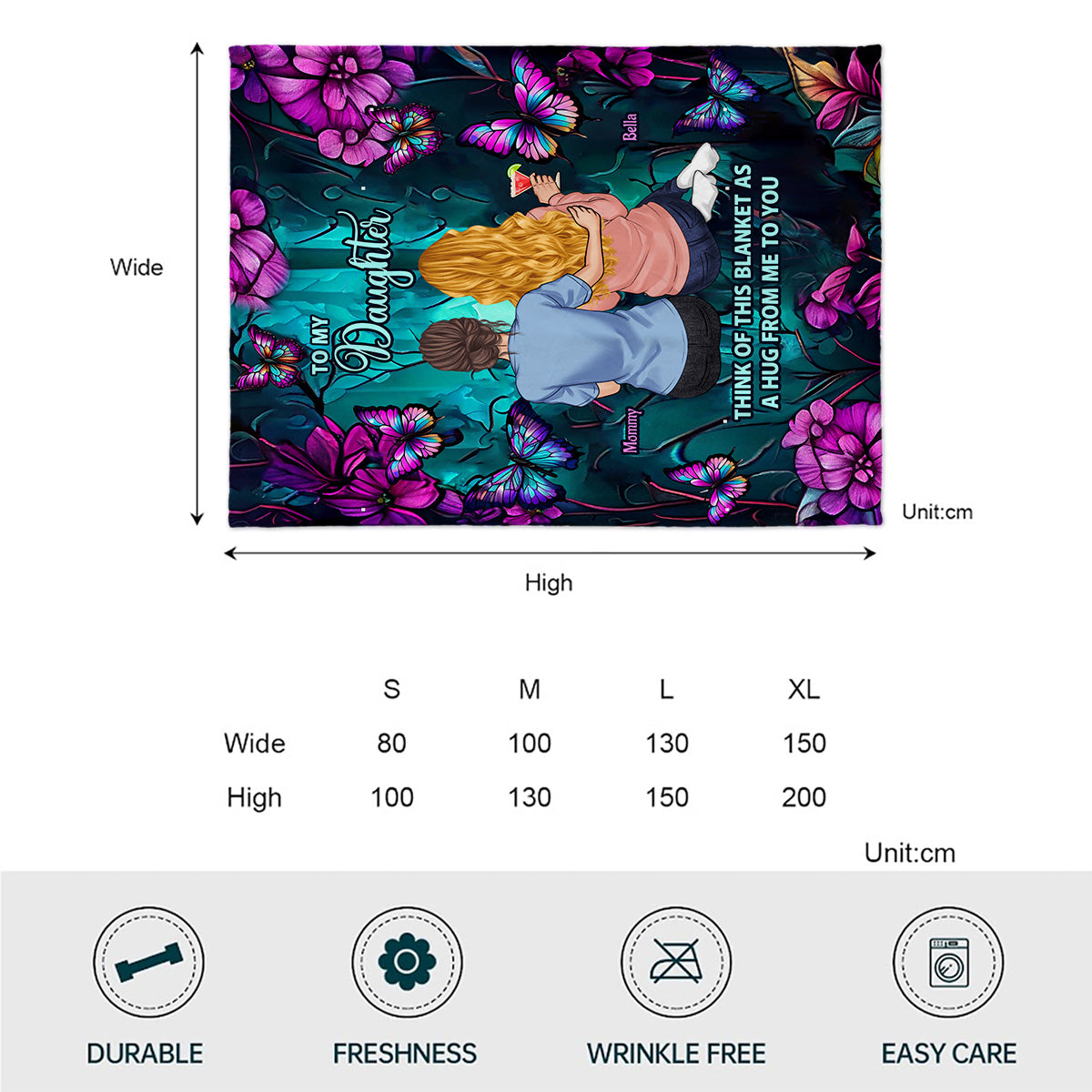 Türkis-lila Schmetterlingsdecke – Geschenk für Tochter, Enkelin – Personalisierte Decke