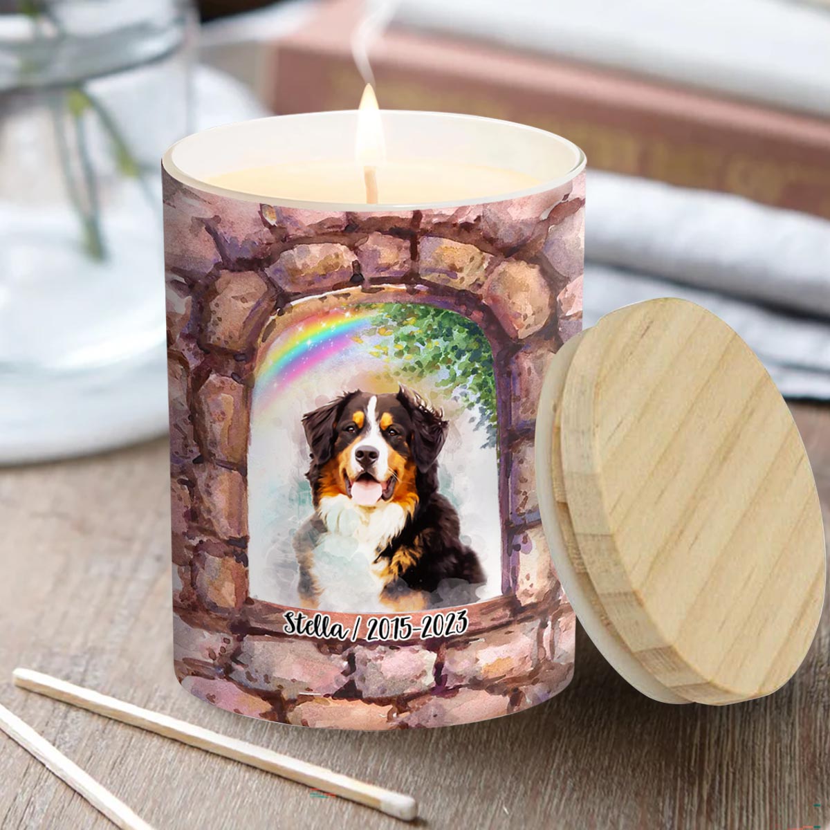 No Longer By My Side - Personalized Dog Candle With Wooden Lid