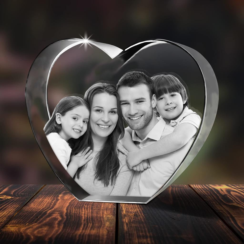 Custom Photo - Personalized Family Laser Engraving 3D Heart Shaped Crystal Lamp
