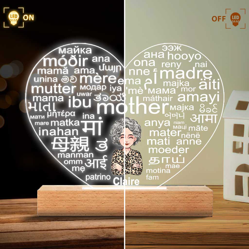 International Language - Personalized Mother's Day Mother Shaped Plaque Light Base