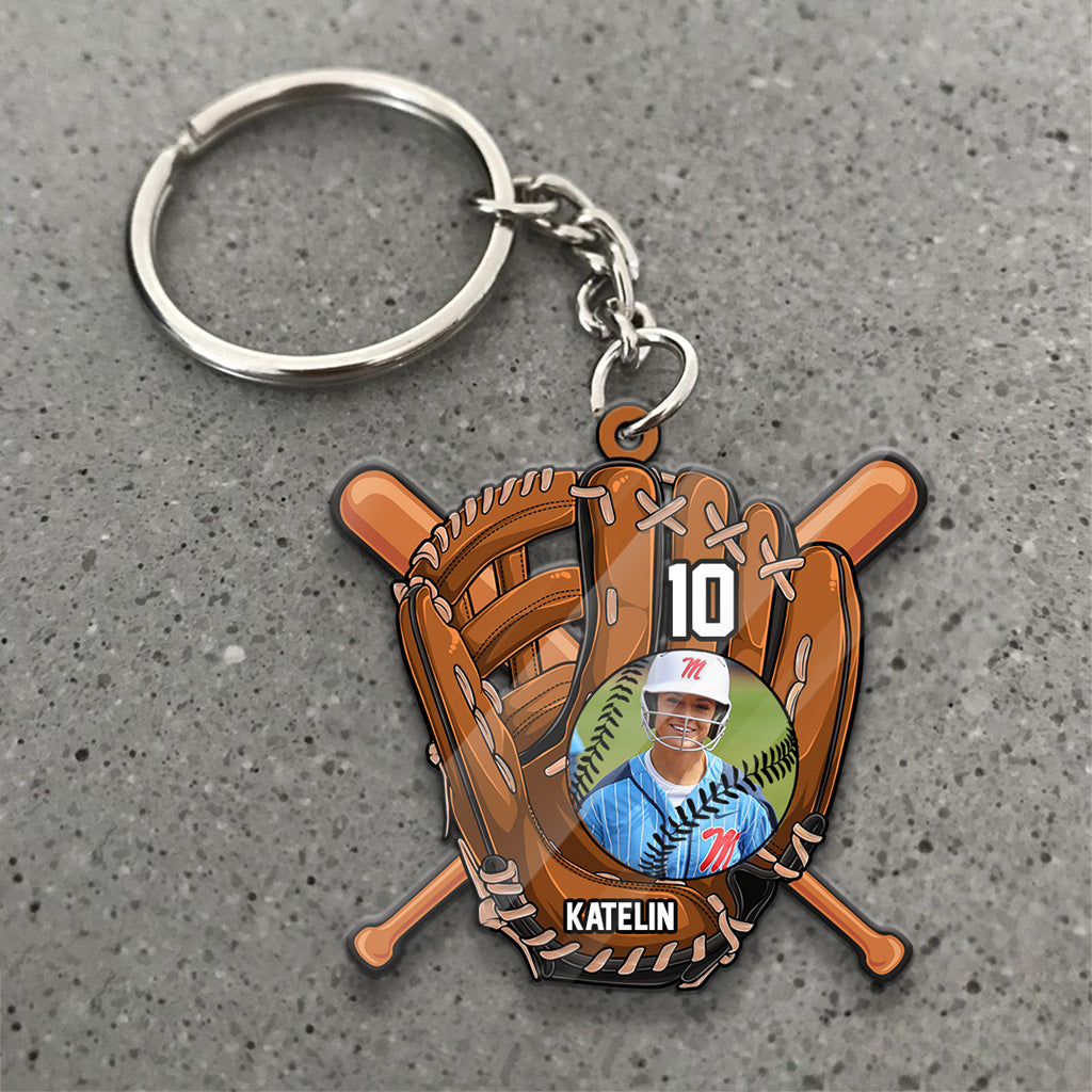 Play Like A Girl Try To Keep Up - Personalized Softball Keychain