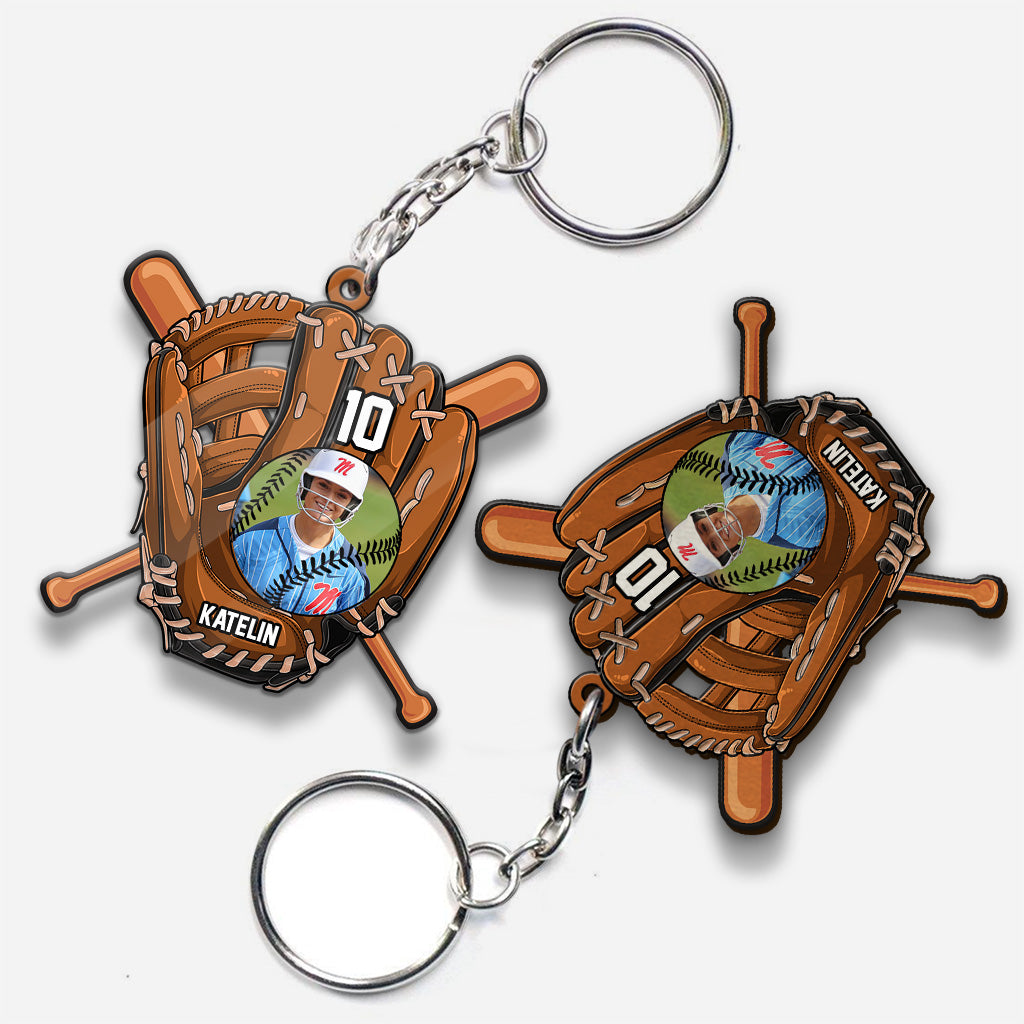 Play Like A Girl Try To Keep Up - Personalized Softball Keychain