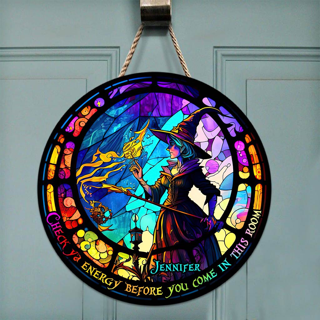 Check Ya Energy - Personalized Witch Round Wood Sign