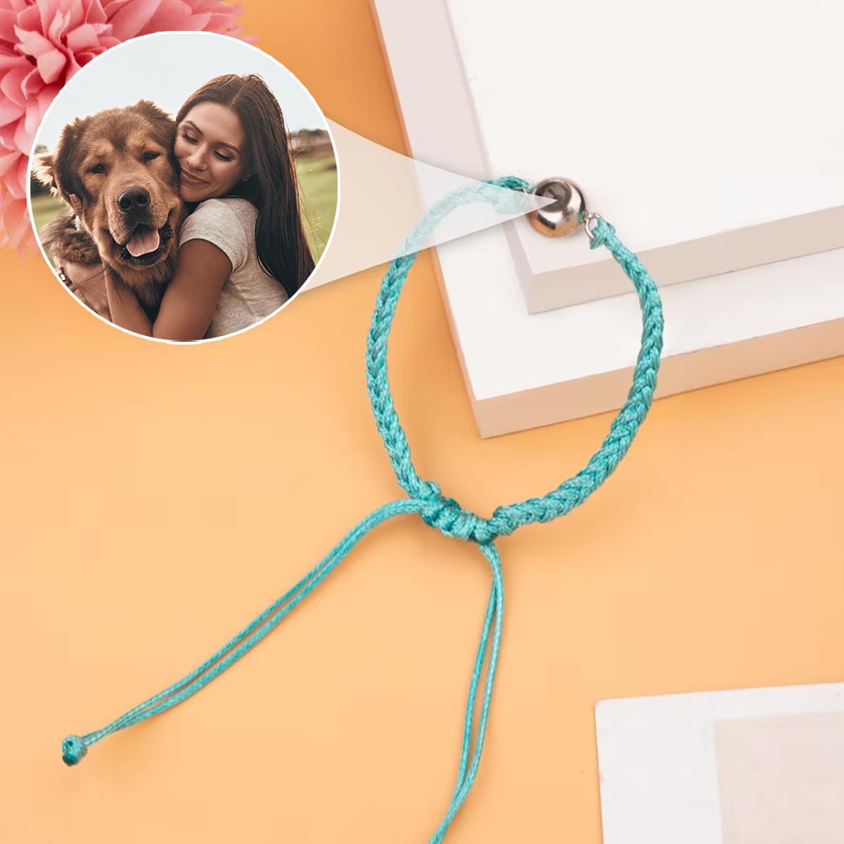 Those We Love Don't Go Away Dog Cat - Gift for dog lovers, who lost dog, who lost cat - Personalized Projection Bracelet