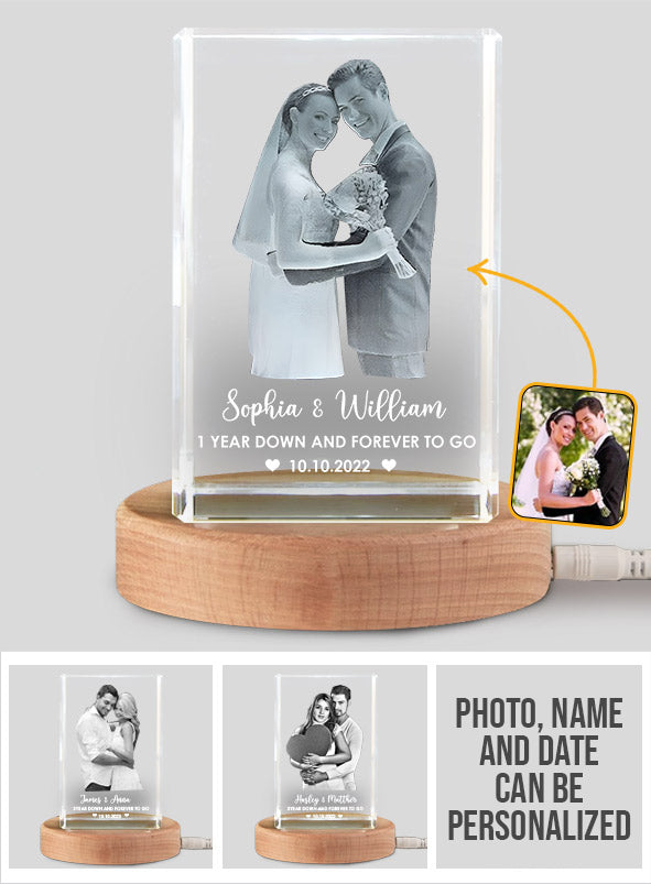 Wedding Anniversary Laser Engraved Gift - Personalized Husband And Wife Laser Engraving 3D Cuboid Shaped Crystal Lamp