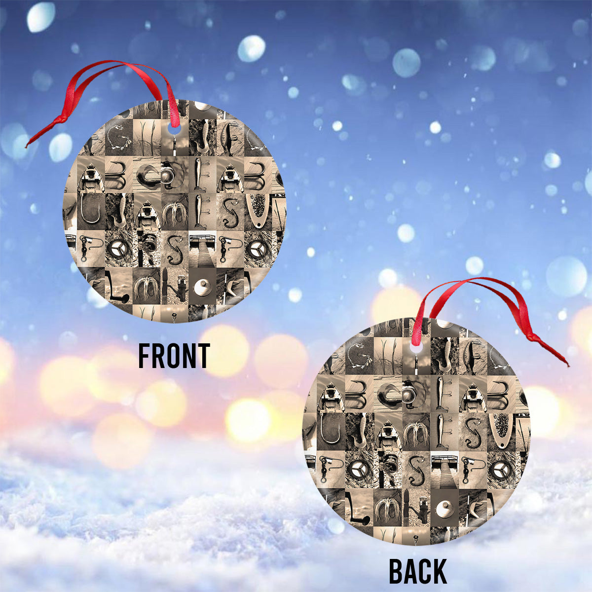 Alphabet de pêche vintage - Ornement rond en céramique personnalisé sur le thème de la pêche