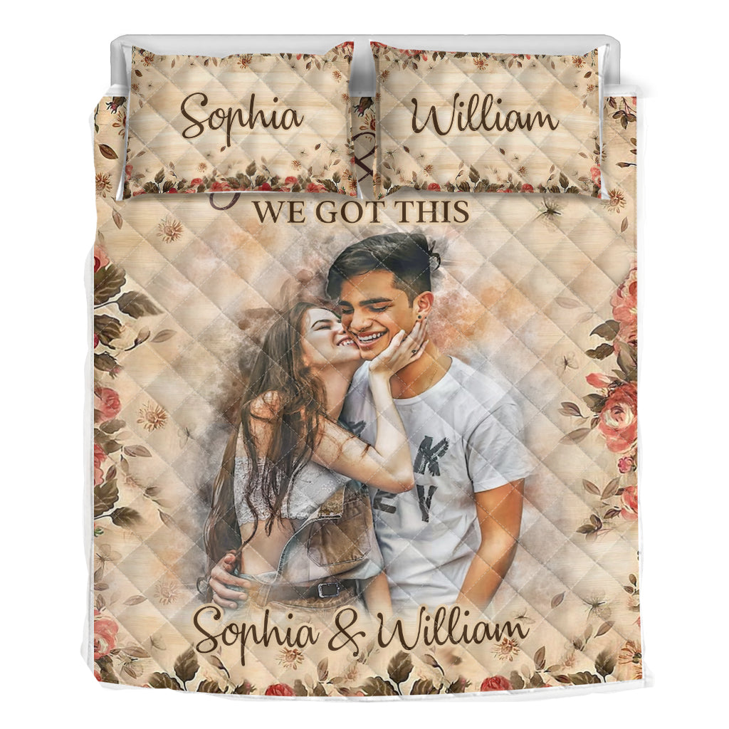Watercolor Couple - Personalized Couple Quilt Set